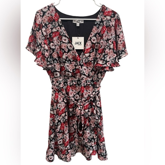 Jack by BB Dakota‎ Floral Pleated Dress Black Pink Red Size 8 - Picture 1 of 10